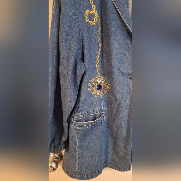 Vintage 80s jacket Sz S blue creek cotton  XL Embellished Jewels boho western - Picture 3 of 11
